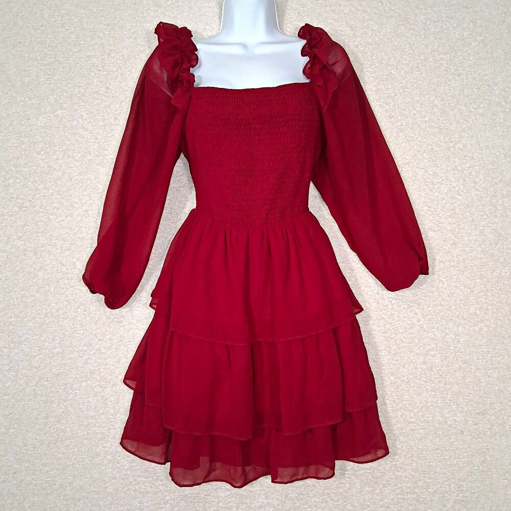 Byinns Tiered Ruffle Layered Dress Womens Sz L Smocked Sheer Flowy Ren Festival